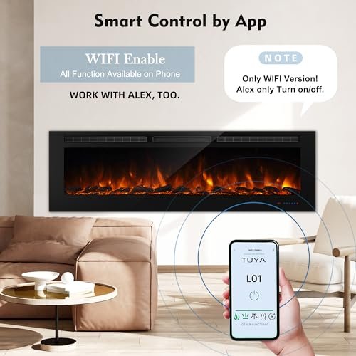Masarflame - 72" WiFi Smart Recessed Electric Fireplace Insert